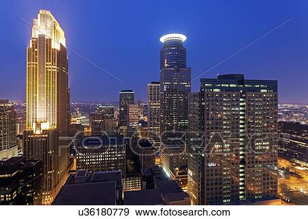 Downtown district at night View Large Photo Image Stock Photo - Downtown district at night. Fotosearch