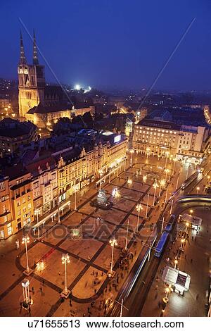 Elevated view of Ban Jelacic Square at night View Large Photo Image Stock Image - Elevated view of Ban Jelacic Square at night. Fotosearch