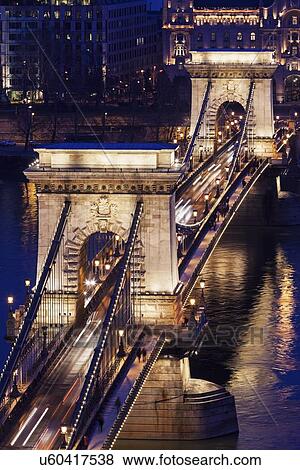 Elevated view of Chain Bridge at night View Large Photo Image Stock Photo - Elevated view of Chain Bridge at night. Fotosearch