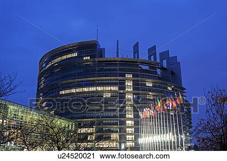 Stock Image - European Parliament at night. Fotosearch