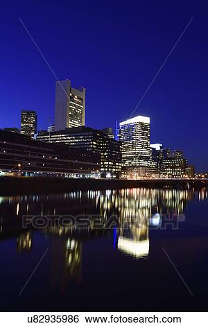 Financial district at night View Large Photo Image Stock Photograph - Financial district at night . Fotosearch