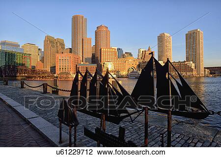 Financial district at sunrise from Fan Pier View Large Photo Image Stock Image - Financial district at sunrise from Fan Pier. Fotosearch