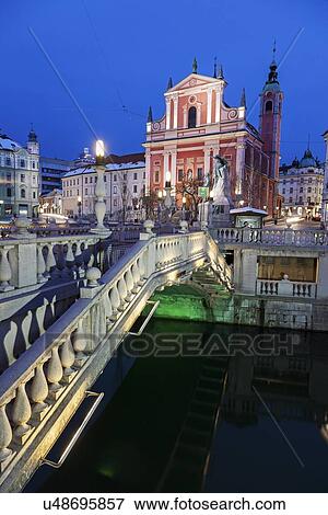 Franciscan Church and Triple Bridge View Large Photo Image Stock Photo - Franciscan Church and Triple Bridge. Fotosearch