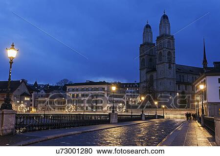 Grossmunster at night View Large Photo Image Stock Image - Grossmunster at night. Fotosearch