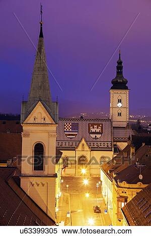 Illuminated St. Mark's Church and Cathedral of Sts. Cyril and Methodius View Large Photo Image Stock Photography - Illuminated St. Mark's Church and Cathedral of Sts. Cyril and Methodius. Fotosearch