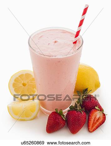 Stock Photo - Lemon and strawberry smoothie. Fotosearch