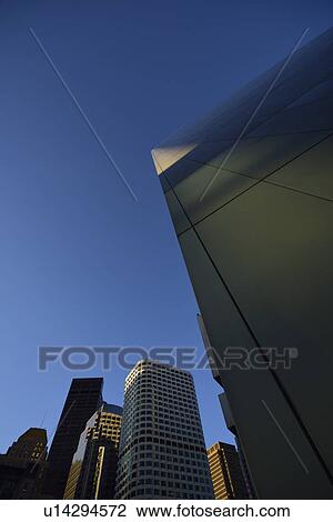 Stock Image - Low-angle view of financial district. Fotosearch
