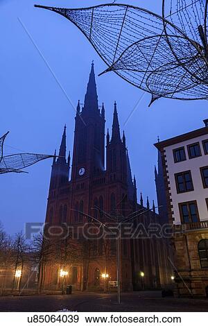 Stock Photo - Marktkirche silhouetted at dawn. Fotosearch
