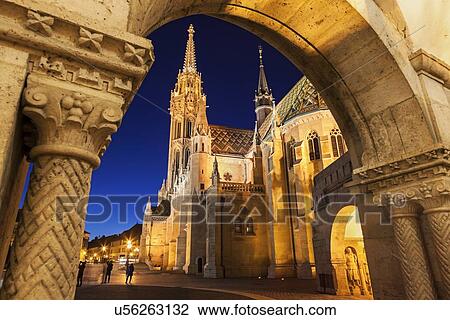 Matthias Church seen through arch of Fisherman's Bastion View Large Photo Image Stock Image - Matthias Church seen through arch of Fisherman's Bastion. Fotosearch
