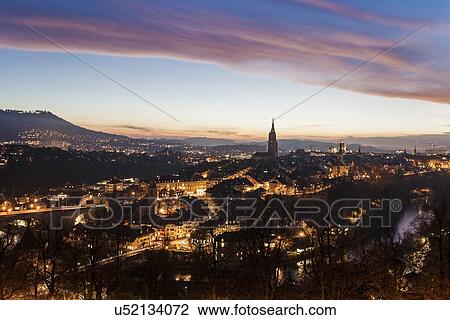 Stock Image - Old town at sunset. Fotosearch