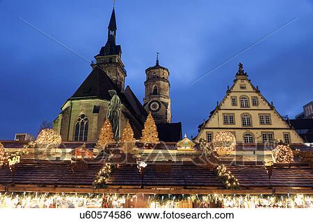 Stock Photograph - Stiftskirche and Schillerplatz. Fotosearch