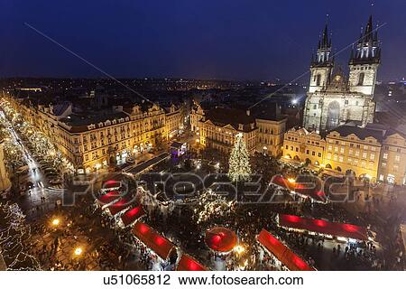 Stock Image - Town square at night. Fotosearch