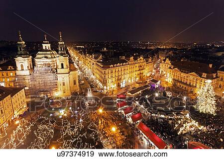 Stock Photo - Town square at night. Fotosearch