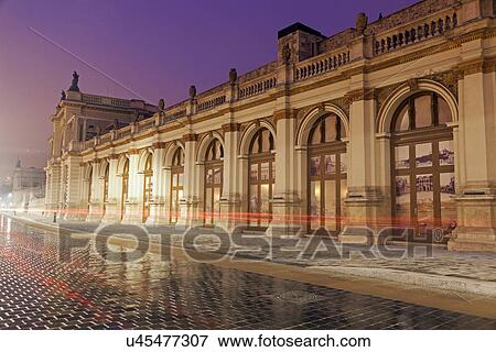 Stock Photo - Varkert Bazar illuminated at night. Fotosearch
