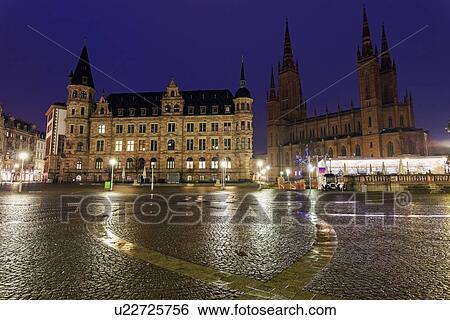 View across town square towards Rathaus and Marktkirche View Large Photo Image Stock Photograph - View across town square towards Rathaus and Marktkirche. Fotosearch
