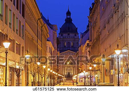 View along illuminated Zrinyi street View Large Photo Image Stock Photography - View along illuminated Zrinyi street. Fotosearch