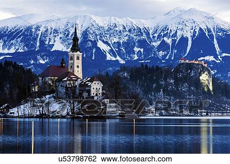 View of Church of the Assumption with lake and mountain View Large Photo Image Stock Image - View of Church of the Assumption with lake and mountain. Fotosearch