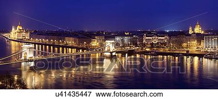 Stock Photo - Waterfront cityscape with Chain Bridge. Fotosearch
