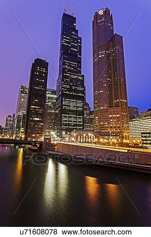 Stock Photo - Willis Tower at night . Fotosearch