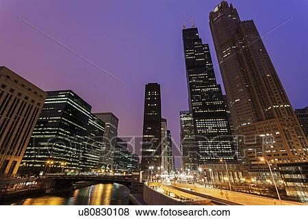 Willis Tower at night View Large Photo Image Stock Photo - Willis Tower at night . Fotosearch