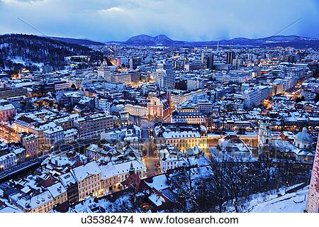 Picture - Winter cityscape at dawn. Fotosearch