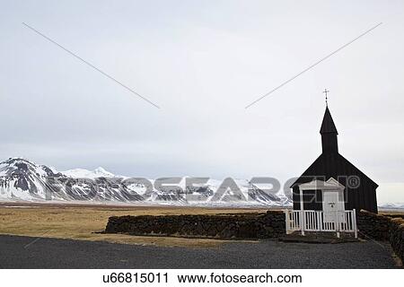Stock Image - Budir Church, Stadarsveit, Snaefellsnes Peninsula, Iceland. Fotosearch