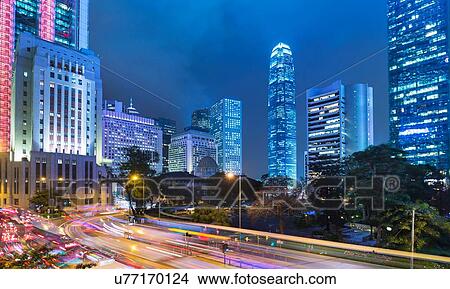 Picture - Central Hong Kong business district, Chater garden and skyline with IFC building, Hong Kong, China. Fotosearch