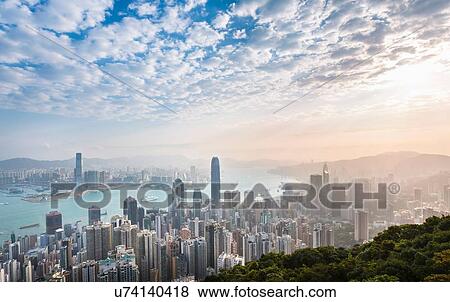 Stock Photo - Central Hong Kong skyline and Victoria harbor, Hong Kong, China. Fotosearch