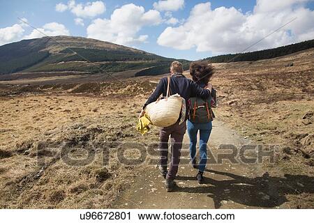 Couple hiking on path in hills, Fairy Pools, Isle of Skye, Hebrides, Scotland View Large Photo Image Stock Image - Couple hiking on path in hills, Fairy Pools, Isle of Skye, Hebrides, Scotland. Fotosearch