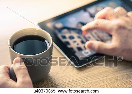 Hands of man using digital tablet touchscreen View Large Photo Image Stock Photography - Hands of man using digital tablet touchscreen. Fotosearch