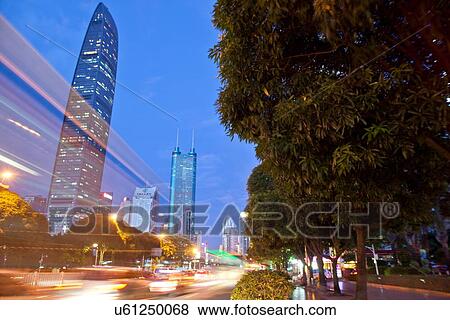 KK100 building, Shenzhen, early evening, long exposure, Shanghai, China View Large Photo Image Stock Photo - KK100 building, Shenzhen, early evening, long exposure, Shanghai, China. Fotosearch