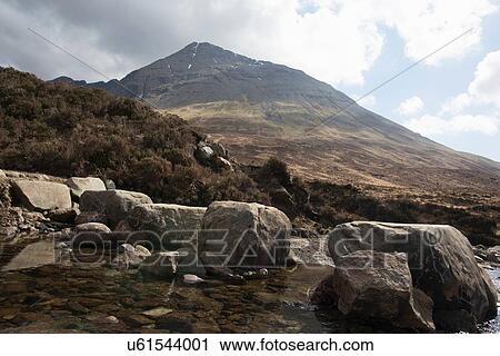 Stock Image - Mountain scene, Fairy Pools, Isle of Skye, Hebrides, Scotland. Fotosearch