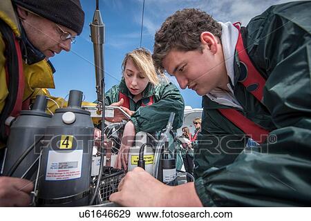 Scientists assembling sea water sampling experiment on research ship View Large Photo Image Stock Photo - Scientists assembling sea water sampling experiment on research ship. Fotosearch