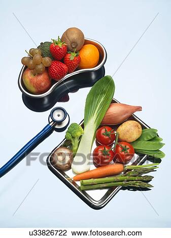 Stethoscope between trays of fresh fruits and vegetables View Large Photo Image Stock Image - Stethoscope between trays of fresh fruits and vegetables. Fotosearch