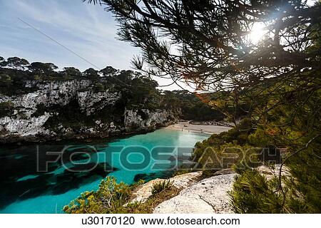 Stock Image - View of Cala Macarelleta, Menorca, Spain. Fotosearch