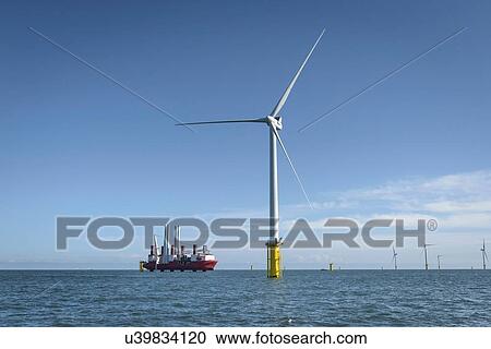 View of offshore windfarm and construction ship from service boat View Large Photo Image Stock Image - View of offshore windfarm and construction ship from service boat. Fotosearch