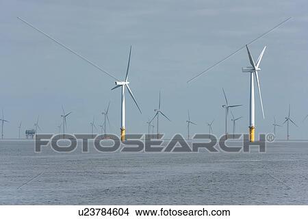 Picture - View of offshore windfarm from service boat. Fotosearch