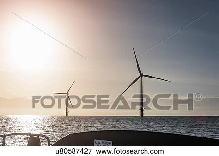 View of offshore windfarm from service boat at sea View Large Photo Image Stock Photo - View of offshore windfarm from service boat at sea. Fotosearch