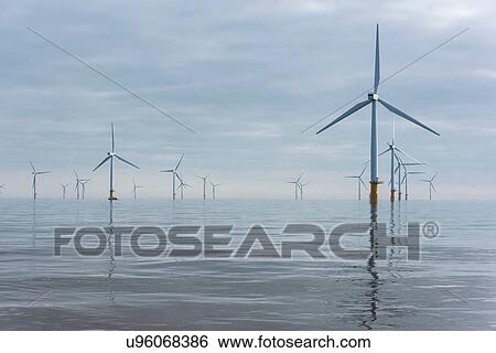 Stock Photograph - View of offshore windfarm from service boat. Fotosearch