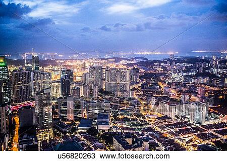 Cityscape at dusk, Singapore View Large Photo Image Stock Image - Cityscape at dusk, Singapore. Fotosearch