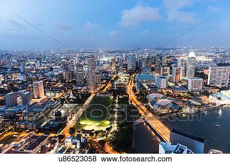 Cityscape at dusk, Singapore View Large Photo Image Stock Photo - Cityscape at dusk, Singapore. Fotosearch