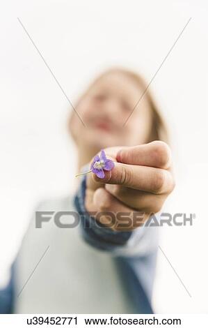 Close up of girls hand holding purple wildflower against overcast sky View Large Photo Image Stock Image - Close up of girls hand holding purple wildflower against overcast sky. Fotosearch