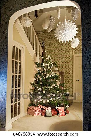 Decorated Christmas tree in hallway View Large Photo Image Picture - Decorated Christmas tree in hallway. Fotosearch