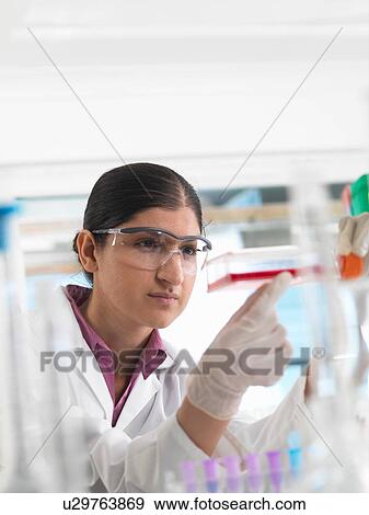 Female biologist in laboratory, holding a flask containing stem cells View Large Photo Image Stock Photo - Female biologist in laboratory, holding a flask containing stem cells. Fotosearch