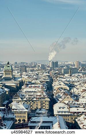 High angle cityscape with snow covered rooftops, Berne, Switzerland View Large Photo Image Stock Photo - High angle cityscape with snow covered rooftops, Berne, Switzerland. Fotosearch