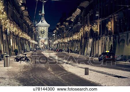 Night time view of christmas lights in street, Lausanne, Switzerland View Large Photo Image Stock Image - Night time view of christmas lights in street, Lausanne, Switzerland. Fotosearch