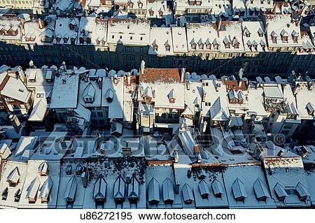 Overhead view of snow covered rooftops, Berne, Switzerland View Large Photo Image Stock Photography - Overhead view of snow covered rooftops, Berne, Switzerland. Fotosearch