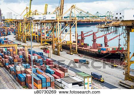 Stock Photo - Shipping containers, Port of Singapore, Singapore. Fotosearch