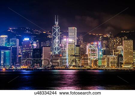 Skyline at night. Hong Kong, China View Large Photo Image Picture - Skyline at night. Hong Kong, China. Fotosearch