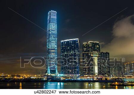 Skyline, illuminated at night, Hong Kong, China View Large Photo Image Stock Photo - Skyline, illuminated at night, Hong Kong, China. Fotosearch